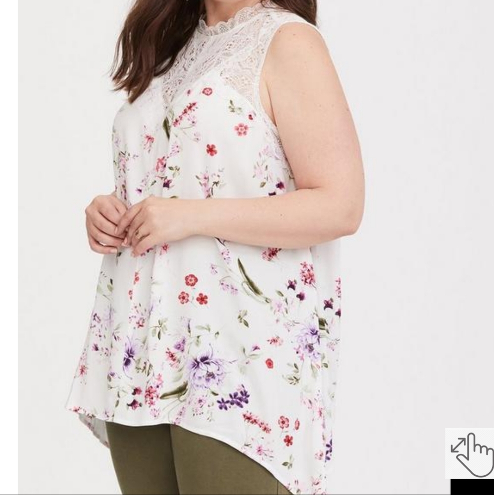Torrid Ivory Floral Lace & Crepe Tank Plus Size 2